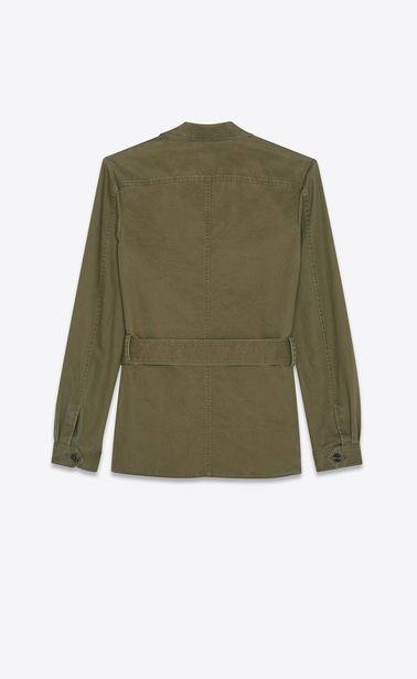SAINT LAURENT Casual Jackets Woman Safari jacket in khaki cotton gabardine and linen b_V4